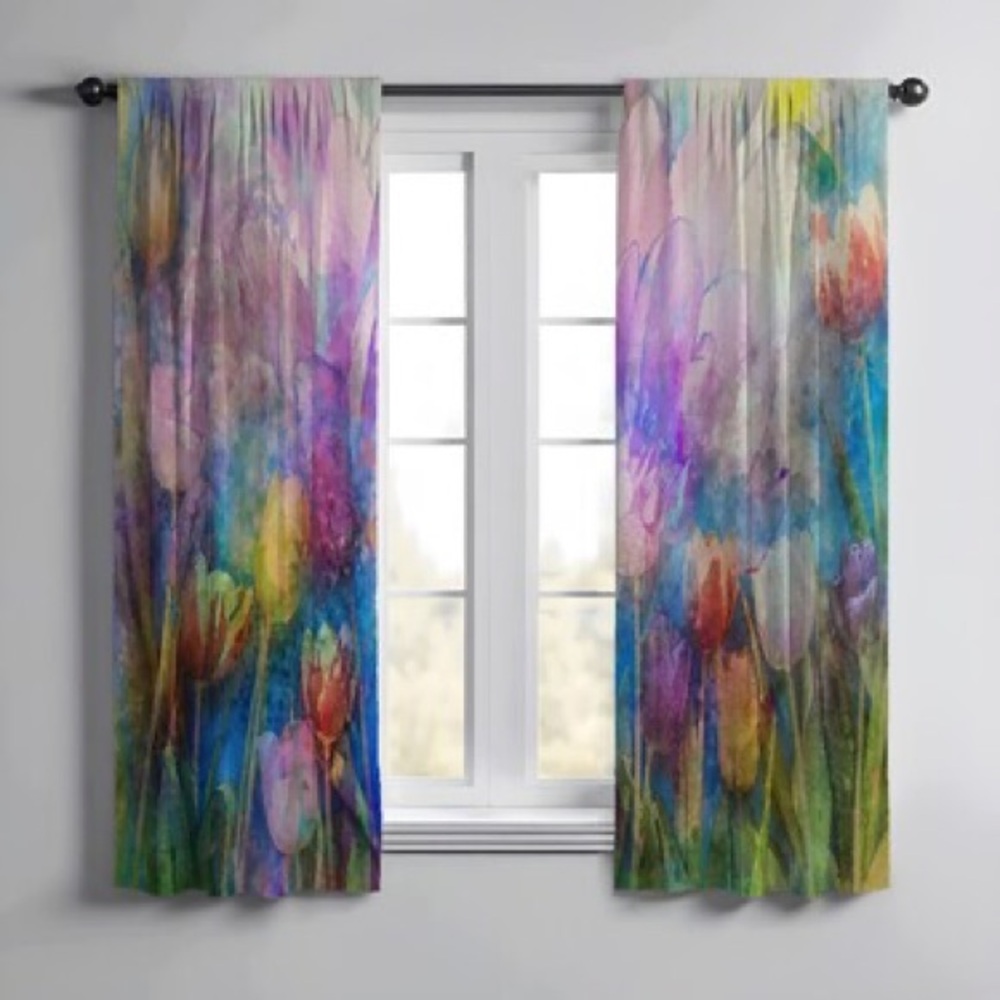 Wayfair Mod Tulip Monet Style Curtains 2 Panels 20x53" New Floral Purple Boho